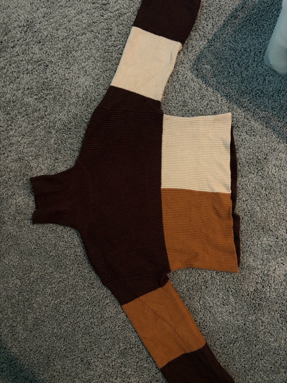 miami Colorblock Turtleneck Sweater in Brown, Cream & Tan
